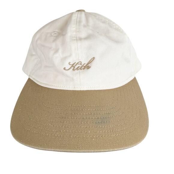 Kith Kids Script Greenwich Baseball Cap Hat Beige White Cotton Twill - OS - Picture 1 of 11